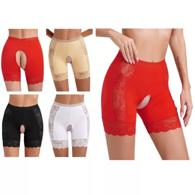 UK Women Lace Trim Crotchless Short Pants Stretch Safety Shorts Panties Lingerie 2