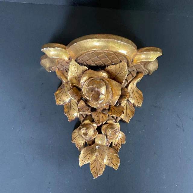 Vintage Gilt Carved Baroque Wood Shelf Wall Bracket
