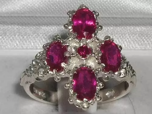 Victorian Design Solid English Sterling Silver Natural Ruby Ring