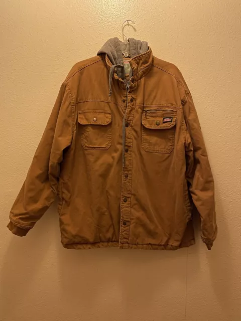 Genuine Dickies Hooded Jacket Men's XL  Camel Brown Full Zip Up Long Sleeves