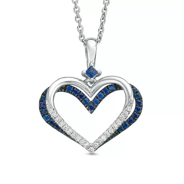 Vera Wang Love 1 CT Lab-Created Sapphire and Diamond Heart Pendant In 925 Silver