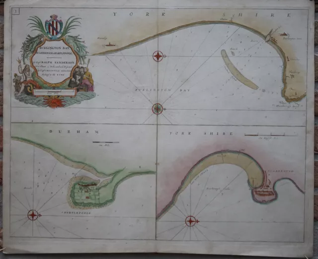 Antique Print-SEA CHART-ENGLAND-HARTLEPOOL-SCARBOROUGH-BRIDLINGTON-Collins-1693