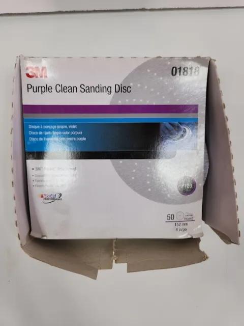 3M Purple Clean Sanding Disc 01818, 6 in, P120C  Hookit Attachment (50 Disc Box)