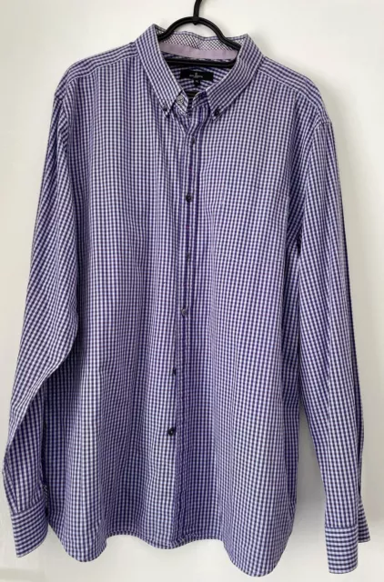 Jeff Banks Men’s Purple Check Shirt Size XL Long Sleeve