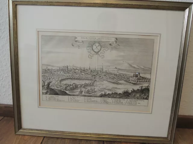 Historische Ortsansicht Helmstedt originaler Merian Kupferstich von 1654 Ansicht