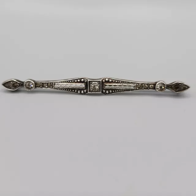 Edwardian Ornate Sterling Silver Paste Filigree Milgrain Bar Pin Brooch 4.4g