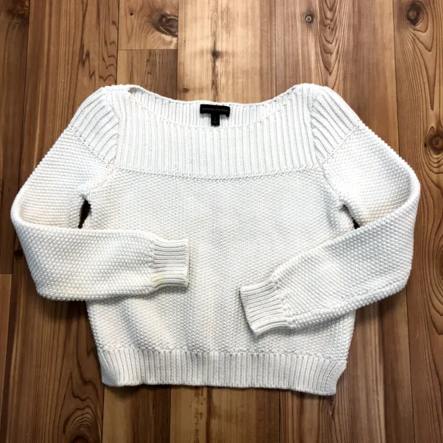 Banana Republic White Knitted Long Sleeve Cotton Blend Cropped Sweater Women's S
