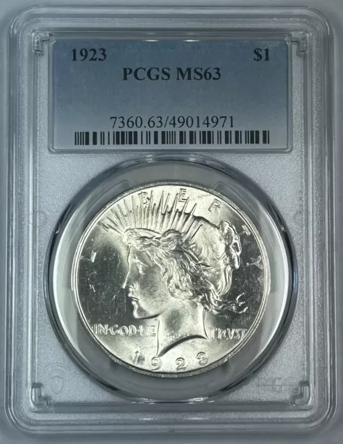 1923 Peace Silver $1 Dollar Coin PCGS MS 63