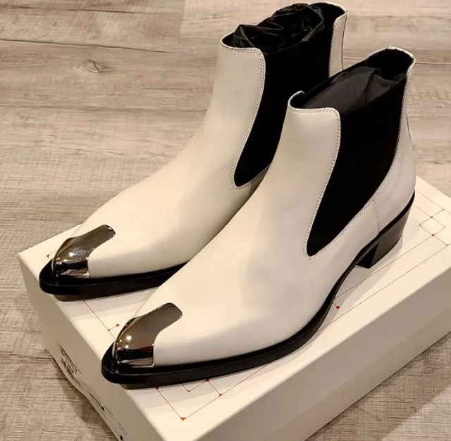 $1350 Mens Alexander McQueen Punk Chelsea Leather Boots White Size 11US (44 EUR)