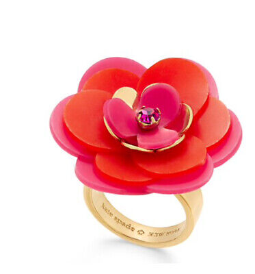 NWOT Kate Spade New York Crystal Accent Flower Ring, red/pink, gold tone,sz.5