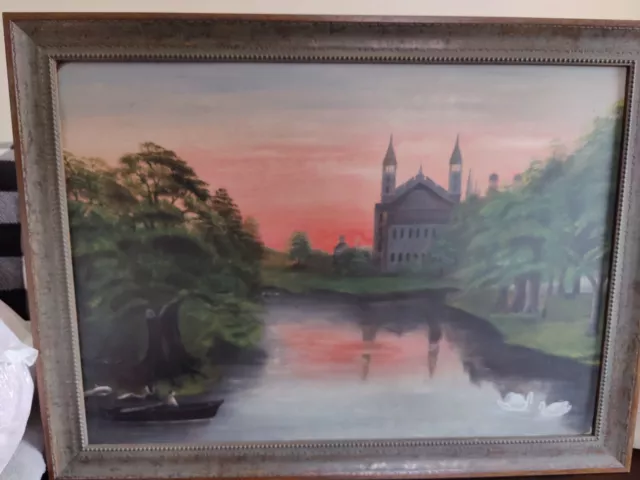 vintage framed large landscape oil painting antique