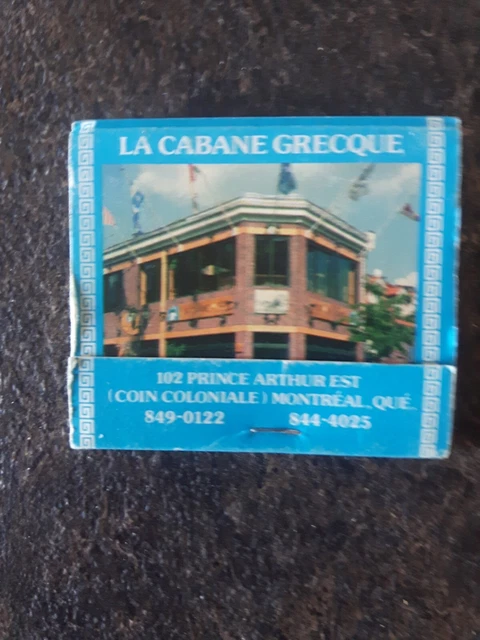 La Cabane Grecque Restaurant Montteal Quebec Matchbook Cover