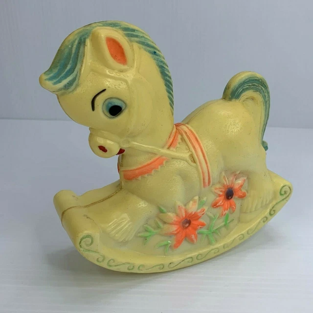 Rocking Rattle VINTAGE 50S CHIME Bell Rocking Horse Rattle Kitsch Yellow Pink Blue Mid ...