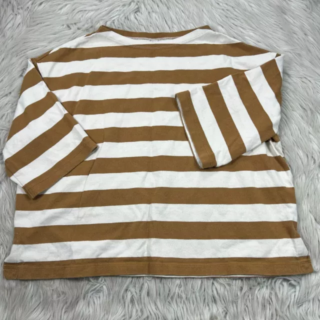 Uniqlo Women's M Tan Striped Boxy Cotton Tee Half Sleeves