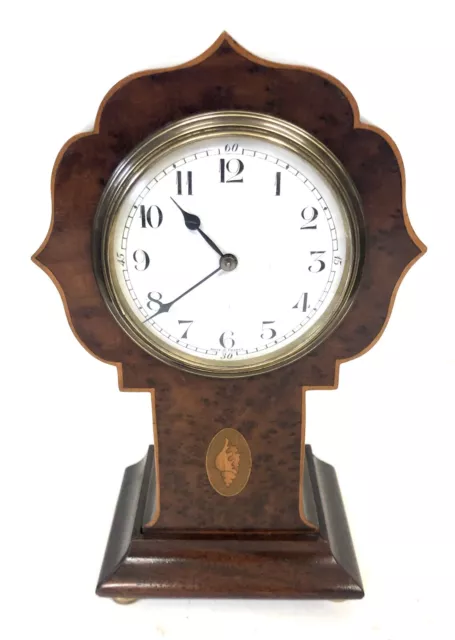 Antique French Inlaid Mahogany and Amboyna Wood Bracket Mantel Clock Timepiece