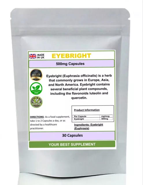 Eyebright (Euphrasia) Capsules 500mg 100% pure ,no additives (High Strength)