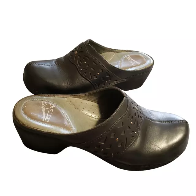 Dansko Shyanne Women's 37/6.5 US Black Leather Slip On Clog Mules Shoes