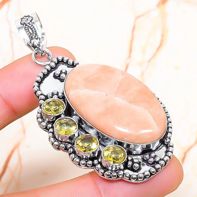 Orange Aventurine, Citrine Gemstone Handmade Gift Jewelry Pendant 2.17" b979