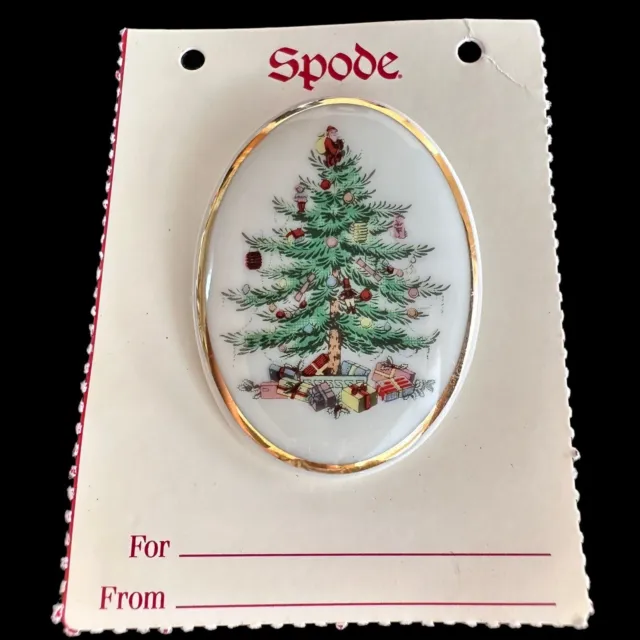 Spode“Cheer Pins”Porcelain Christmas Tree Brooch Pin Gold Trim Presents Original