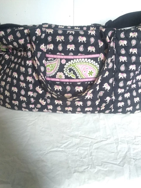 Vera Bradley Black Elephants Large Travel Duffel Bag Tote Luggage Carry On