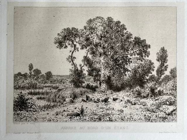 Jean Achard Gravure Eau Forte Etching Paysage arbres arbres au bord d’un étang