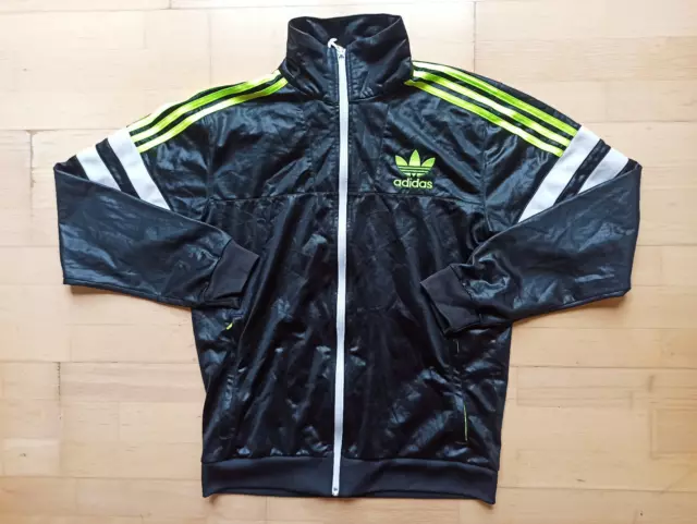 Adidas Chile 62 Jacke Shiny Wetlook schwarz neon grün black green Jacket Sz. S