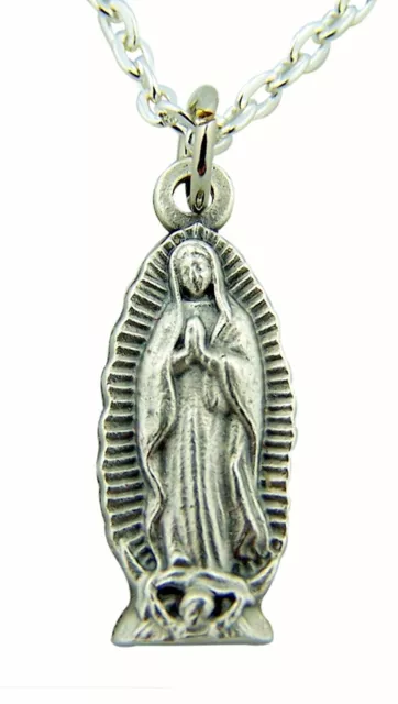 Silver Tone Our Lady of Guadalupe Pendant Charm Necklace, 3/4 Inch