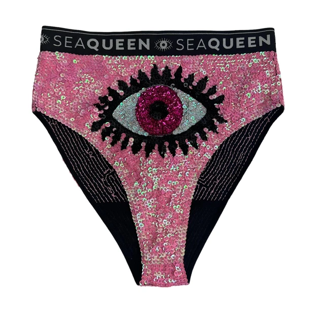 Sea Queen pink evil eye sequins bikini bottoms Size M