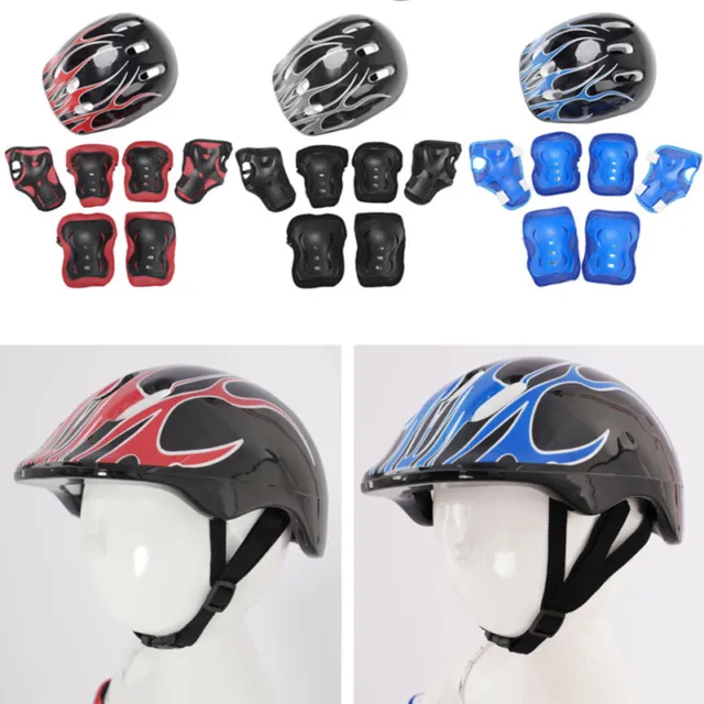 7 Set Kids Helmet Protective Gear Knee Elbow Wrist Pads Vents Safety Bike Skate