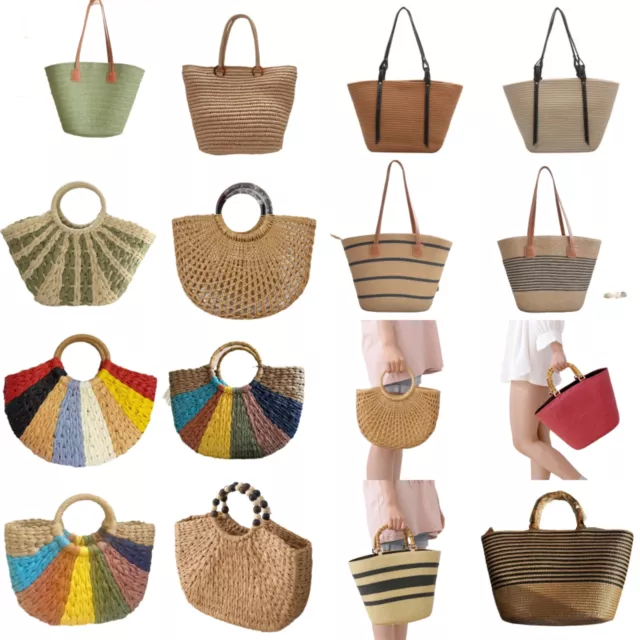 Large Straw Bag for Summer Beach Bag Womens Woven Tote Bags Rattan Shoulder Bags