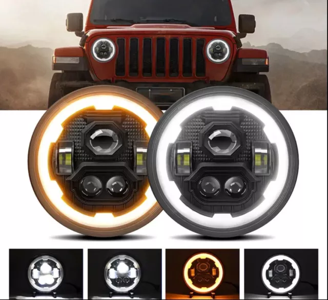 Paire de phares Led 7 Pouces Halo Angel eyes 4x4 Jeep Wrangler JK Jku