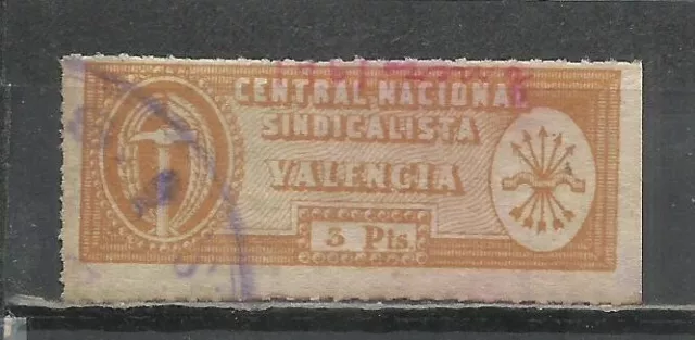 7530B-Sello Guerra Civil Valencia Centra Nacional Sindicalista Falange .C.n.s