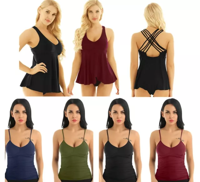 Women Tankini Swim Tops Padded Bikini Beach Bathing Suit Swimwear Vest Tank Top