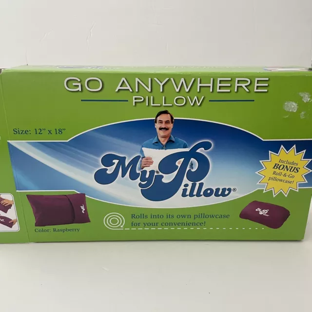My Pillow travel Pillow, 12”X18” Rasberry Roll & Go Case New