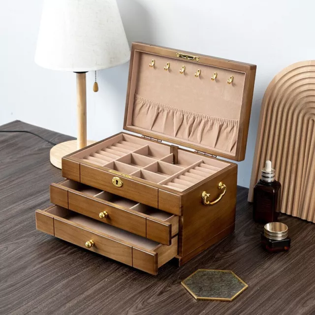 Jewelry Box Organizer Chinese Style Wooden Ring Necklace Storage Holder Display 3