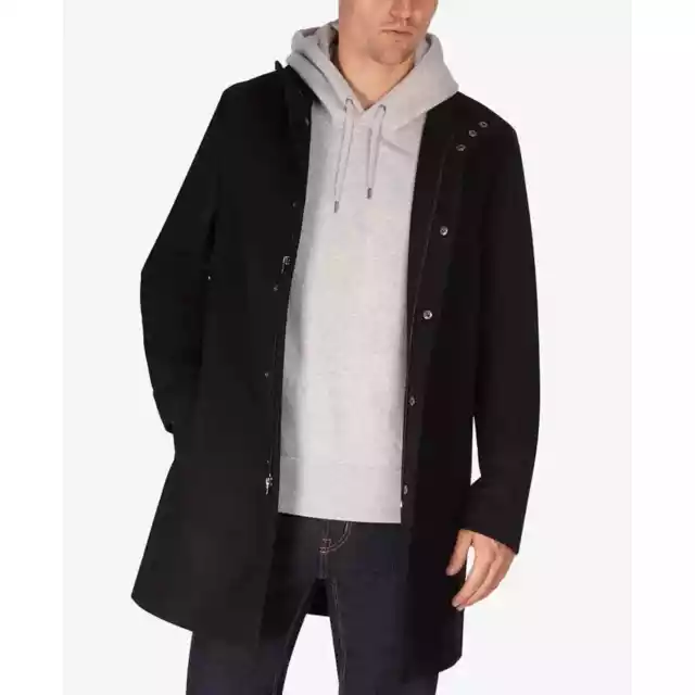 $495 Calvin Klein Men's Mayden Slim-Fit Wool Overcoat BLACK SIZE 36R