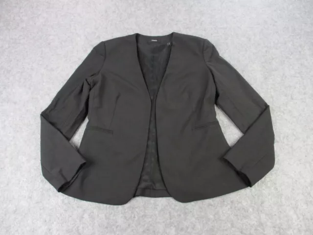 Theory Blazer Jacket Womens Size 4 Black Wool Blend Open Front Career Coat