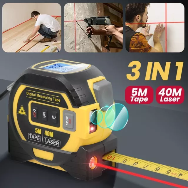 3 in 1 Digital Measure Tape Laser Distance Meter Measuring Tool Range Finder UK