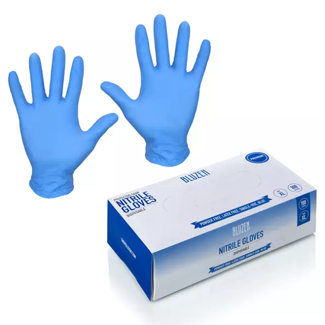 BLUZEN Disposable Nitrile Gloves Premium Extra Strong Powder/ Latex Free 100 pc