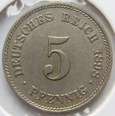 Pièce de Monnaie Reich Allemand Empire 5 Pfennig 1898 E En Extremely fine