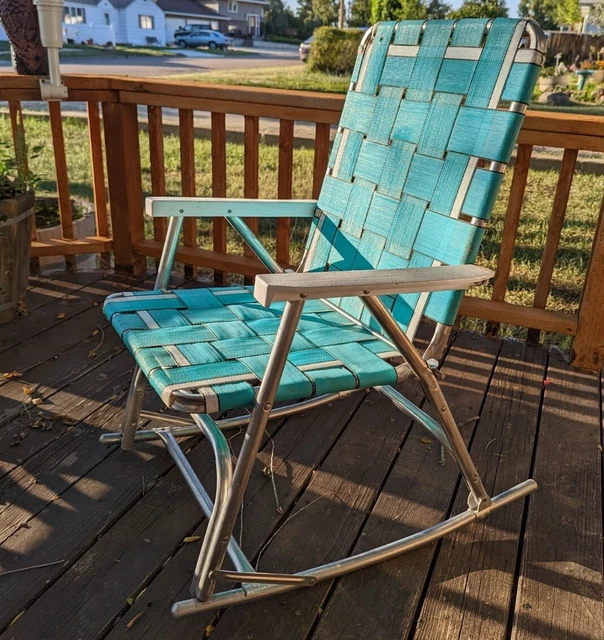 VINTAGE SUNBEAM ALUMINUM bed Folding Rocker Lawn/Patio Chair Aqua