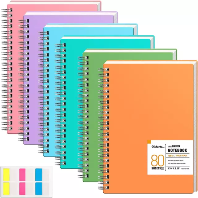 HIUKOOKA College Ruled Spiral Notebook 6 Pack-A5 Hardcover Notebook 960 Pages, 5