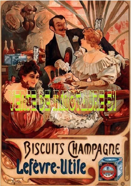 Biscuit Champagne Lefevre Utile - Mucha 1900 -affiche plastifiée