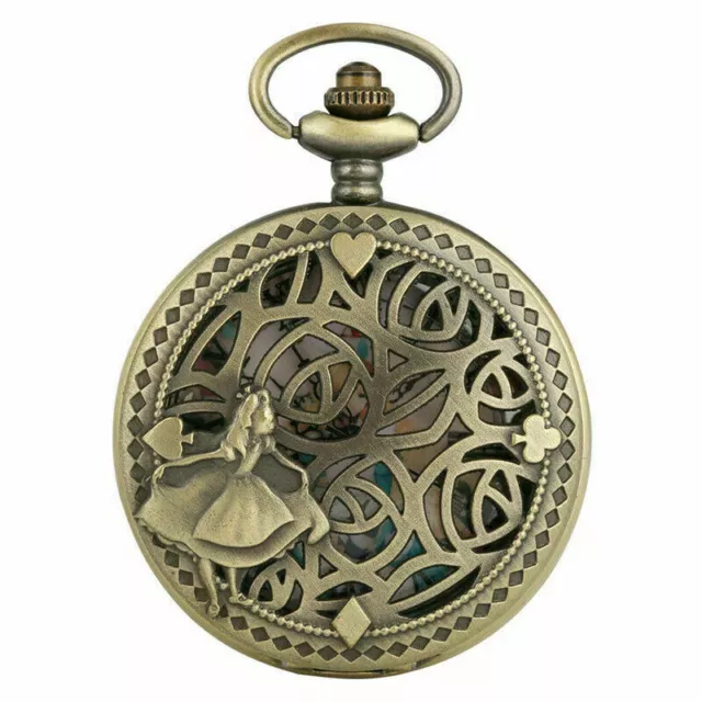 Alice In Wonderland Quartz Pocket Watch Lovely Princess Roman Numerals Dial Gift