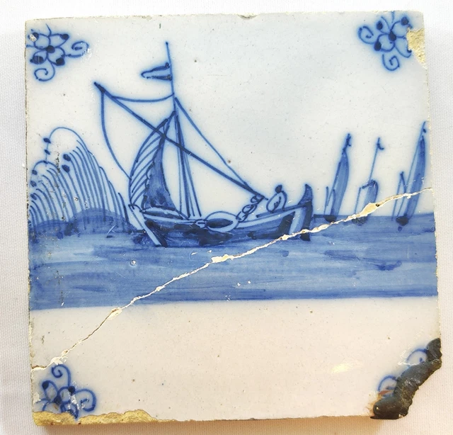 antique 17th - 18th century Dutch blue delft tile #25 RARE