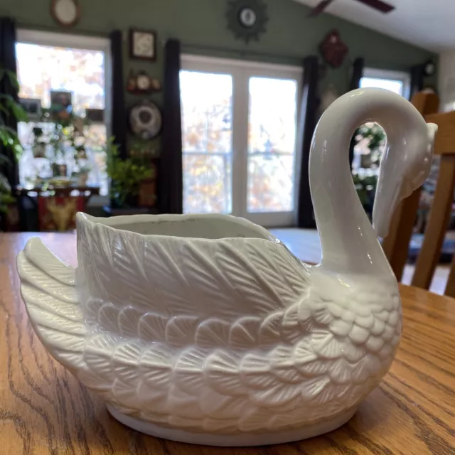 Ceramic White Swan Planter Trinket Vase Vintage