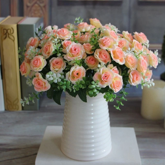 1 ramo de flores rosa artificial 5 ramas sin decoloración desenfoque rosa falsa ancho