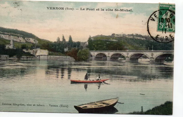 VERNON - Eure - CPA 27 - Pont sur la Seine & la côte St Michel - carte couleur