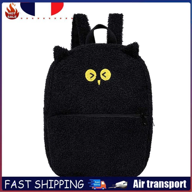Cartoon Owl Shoulder Backpack Plush Women Winter Rucksack Satchel (Black)