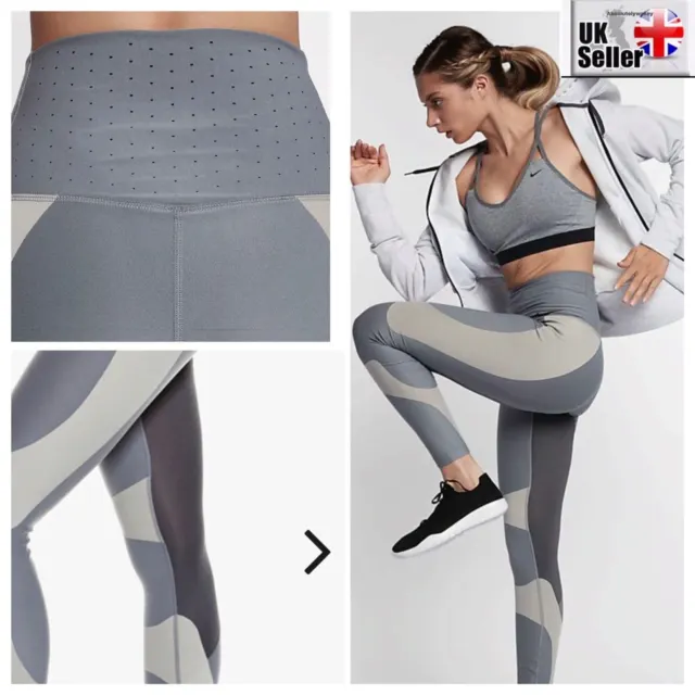 NIKE POWER LEGEND Tight Fit High Rise Tights 892291-010 Grey Black Size S  New £34.99 - PicClick UK